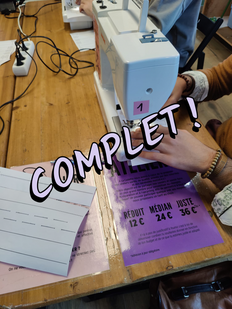 INITIATION À LA COUTURE SUR MACHINE À COUDRE COMPLET LA CADETTE FRIPERIE ATELIER PARIS 75012